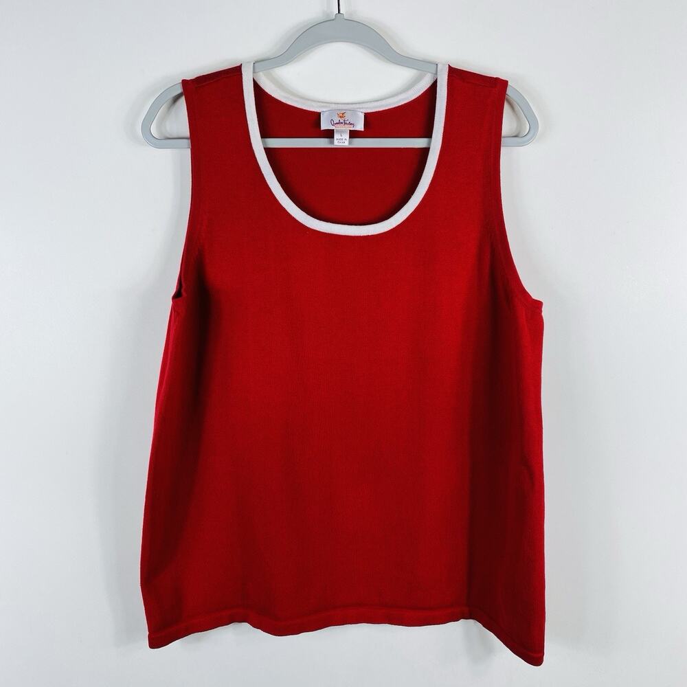 Quacker Factory Sweater Tank Large Red Sleeveless Top 100% Cotton